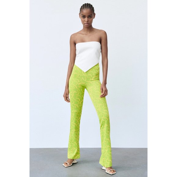 Zara | Pants u0026 Jumpsuits | Zara Jacquard Mod Lime Green Yellow High Rise  Flare Pants | Poshmark
